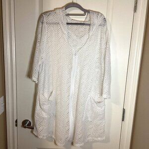 Women's White Beach Swimsuit Cover-up Hooded Sleeves